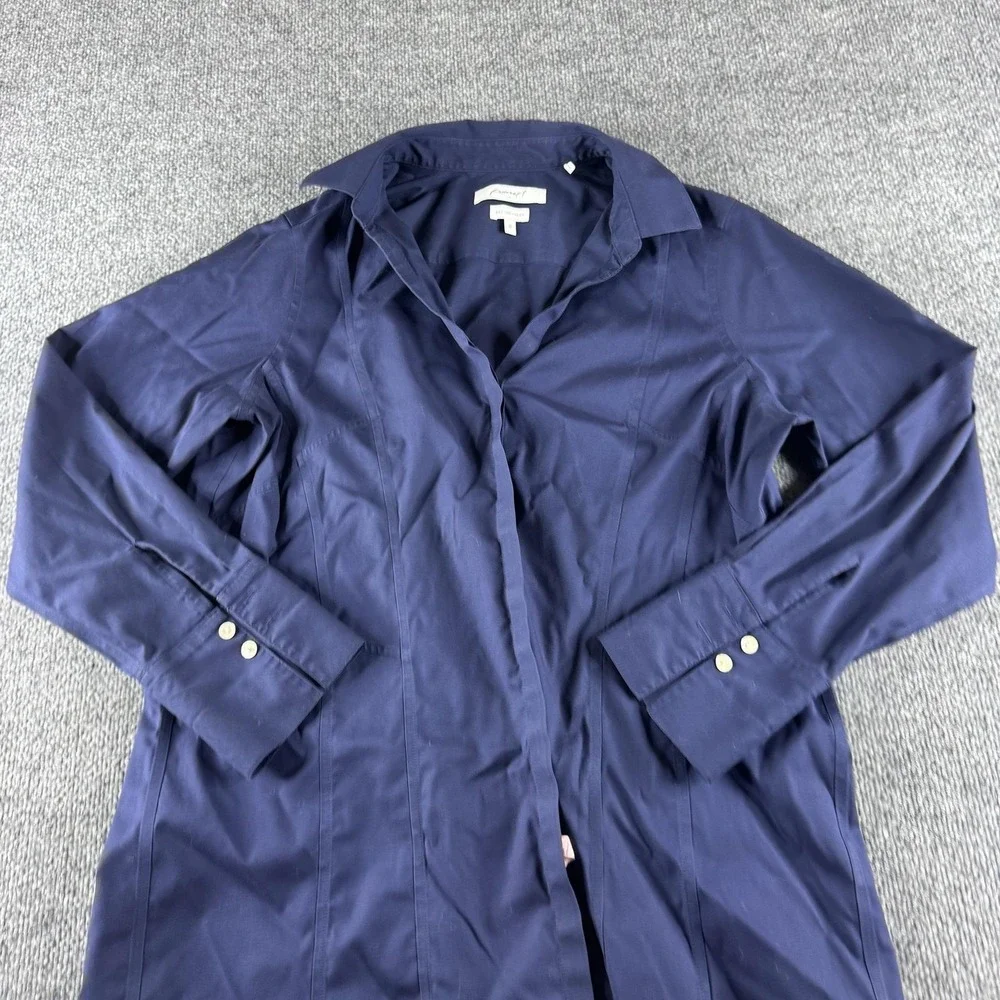 Foxcroft Shirt Womens 12 Blue Non Iron Stretch Button Up Long Sleeve Top